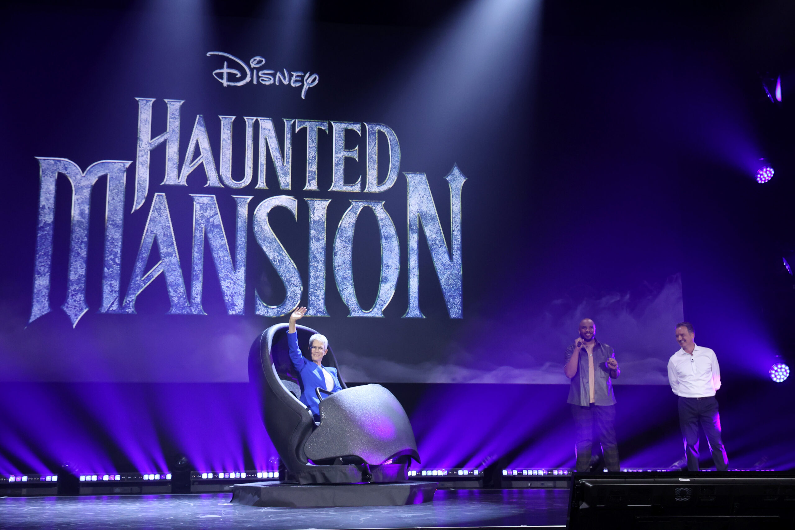 Jamie Lee Curtis Arrives in Doom Buggy for Haunted Mansion D23 Expo